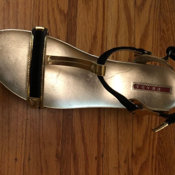 Prada Platform Sandals, Metallic Gold & Black - Picture 7 of 7